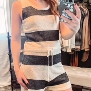 Striped Black and Cream Sleeveless Romper